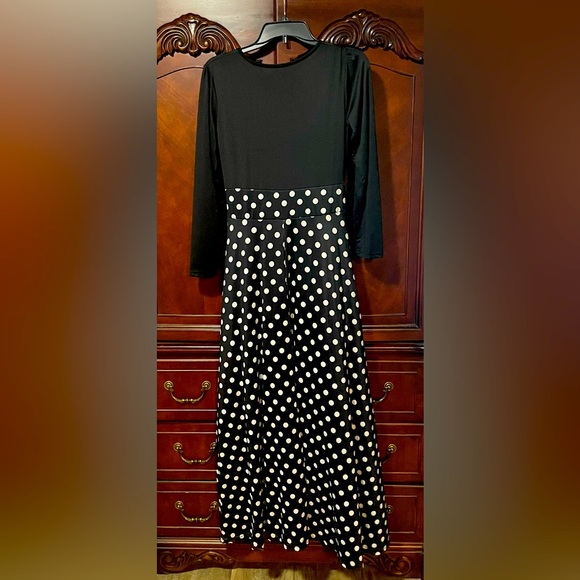 Long sleeve, long dress. Black top skirt is black and white polkadot. - Picture 2 of 2